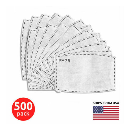 500-pack Universal Activated Carbon Replacement PM2.5 Filter for Face Masks image {1}