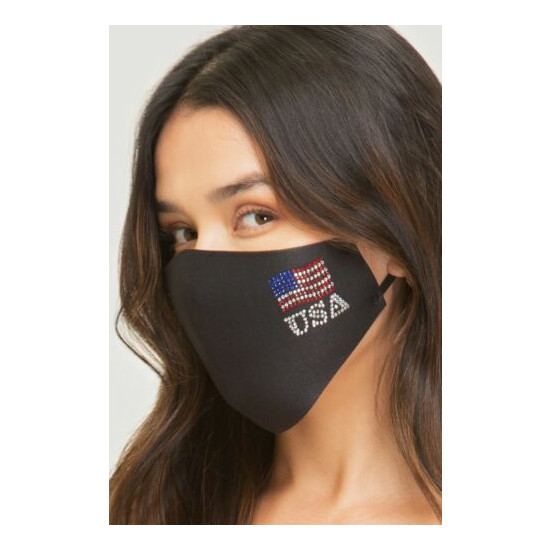 Washable Breathable Fashion Face Mask w/ Adjustable Straps and Rhinestone Design image {4}