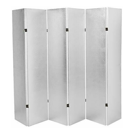 Oriental Furniture 6 ft. Tall Faux Leather Silver Crocodile Room Divider 6 Panel image {1}