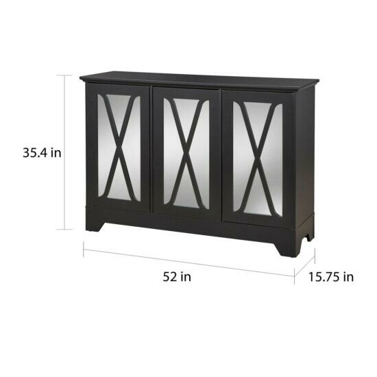 Black Distressed Finished Mirrored Buffet Console Cabinet Storage Center image {2}