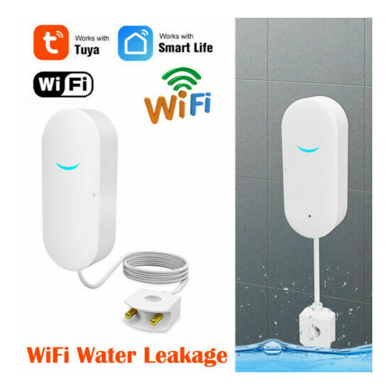 2X Tuya Smart WiFi Water Leak Sensor Flood Leakage Level Alarm Overflow Detector image {1}
