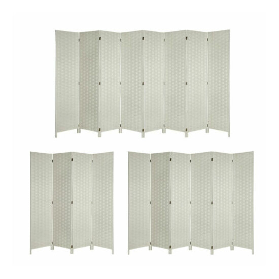 6 Ft Room Divider Double Side Woven Fiber Screen Folding Partition Ivory Color image {1}