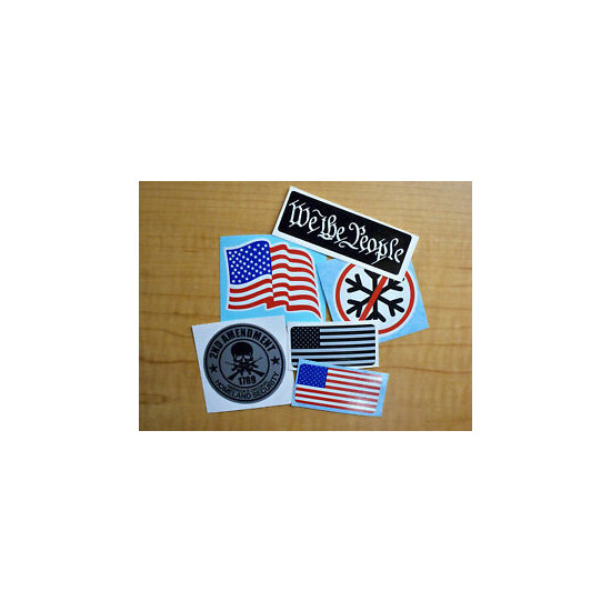 6pk American Flag Hard Hat Stickers | Snowflakes 2nd Amendment We the People USA image {1}
