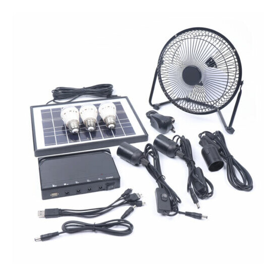 Solar Power Panel USB Charging W/ LED Light & Fan Kit Fits Home Outdoor Camping image {4}