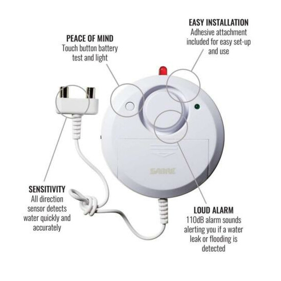 Water Leak Flood Alarm Sensor Protects Home Office Garage Security Easy Install image {2}