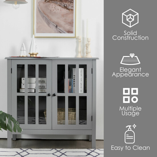 Costway Storage Buffet Cabinet Gray Glass Door Sideboard Console Table Server image {3}