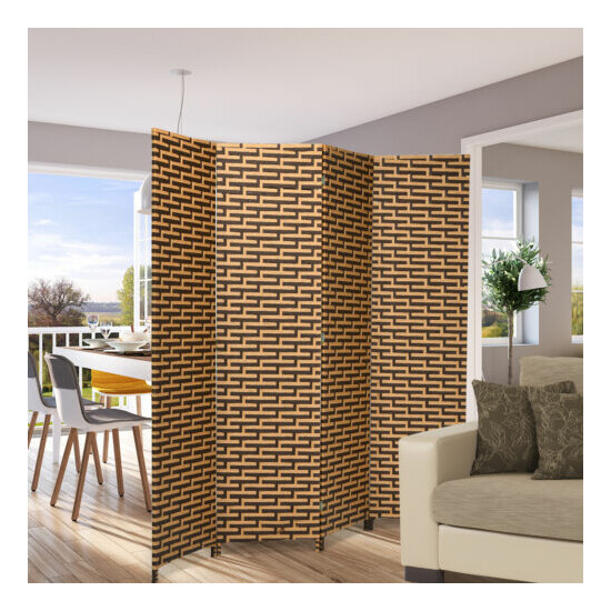 6FT Tall 4 Panel Folding Room Divider Weave Fiber Privacy Partition Screen image {4}
