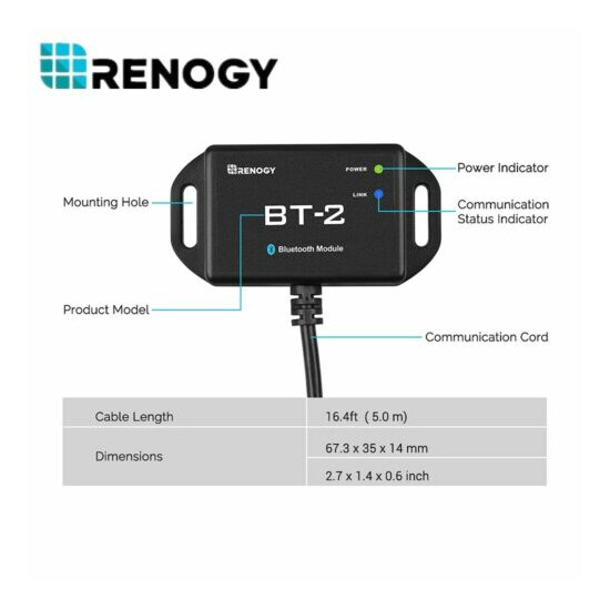 Renogy BT-2 Bluetooth Module RJ45 Communication Port RS485 Wirelessly Monitor image {3}