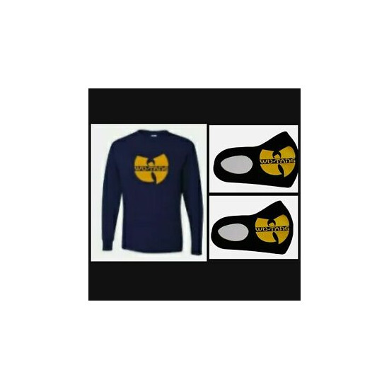Wu Tang Clan tshirt Classic Hip Hop RAP Music long sleeve,2 mask,custom navy image {1}