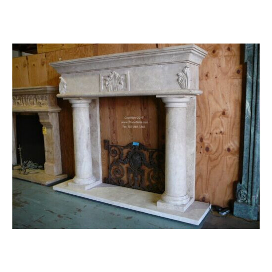 Large Hand carved Travertine Fireplace Mantle, Column Stone Mantle Surround image {4}
