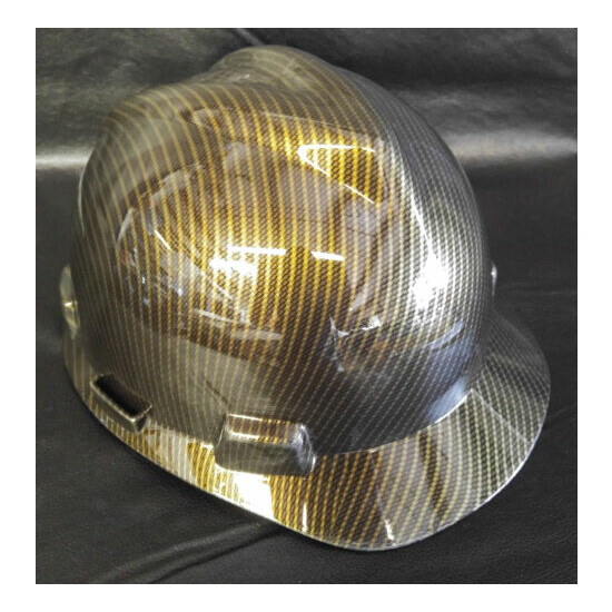 Hard Hat MSA Cap Style hydro dipped Gold Carbon Fiber  image {2}