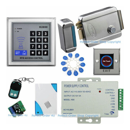 125KHz RFID Card+Password Door Access Control +Electric Lock+Bell+Touchless Exit image {1}