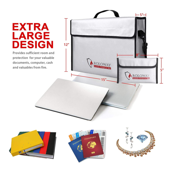 Fireproof Document & Money Bags, Large Fireproof & Water Resistant Bag 15 x 12in image {2}