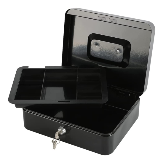 Large Steel Cash Box Safe Chest Key Lock Money Document Cash Jewelry NEW image {3}