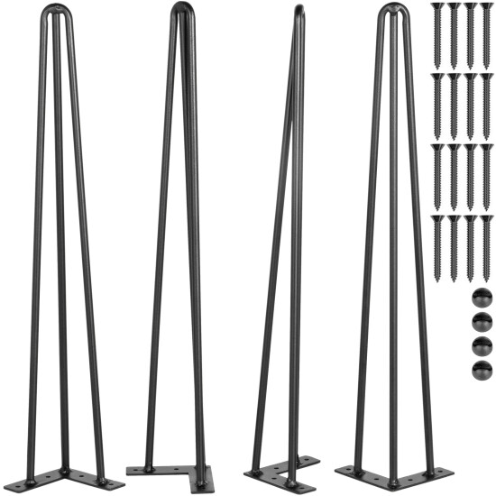 VEVOR Hairpin Table Legs 16 to 40" Coffee Table Metal Legs 3-Rod Iron Set of 4 image {3}