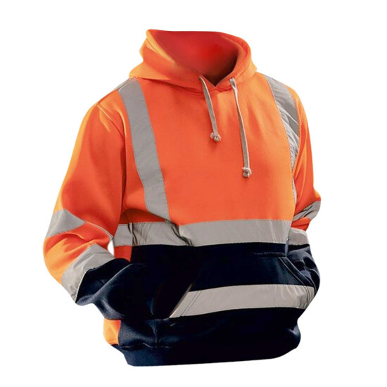 Safety Hi Vis Pullover Mens Hoody Sweatshirt Streetwear Tops Warehouse Work image {13}