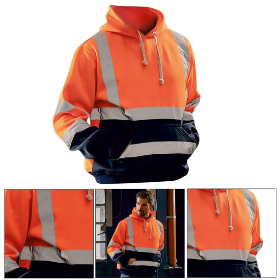 Safety Hi Vis Pullover Mens Hoody Sweatshirt Streetwear Tops Warehouse Work image {18}