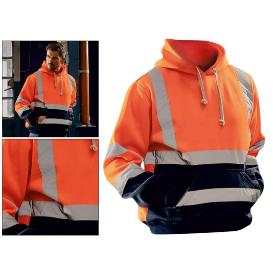 Safety Hi Vis Pullover Mens Hoody Sweatshirt Streetwear Tops Warehouse Work image {19}