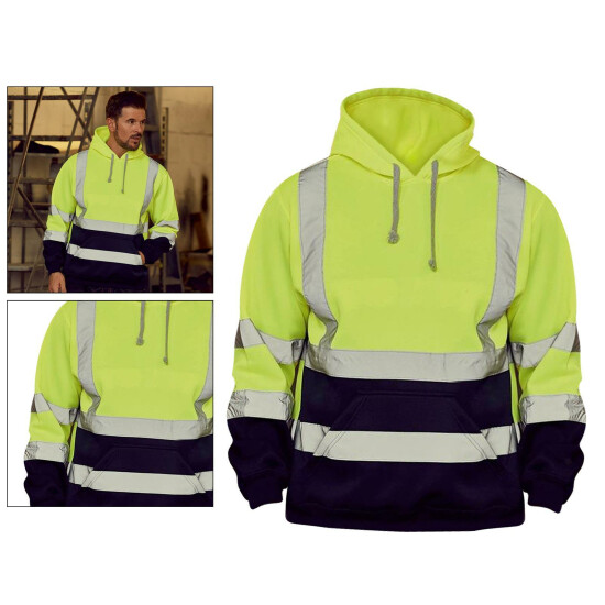 Safety Hi Vis Pullover Mens Hoody Sweatshirt Streetwear Tops Warehouse Work image {44}