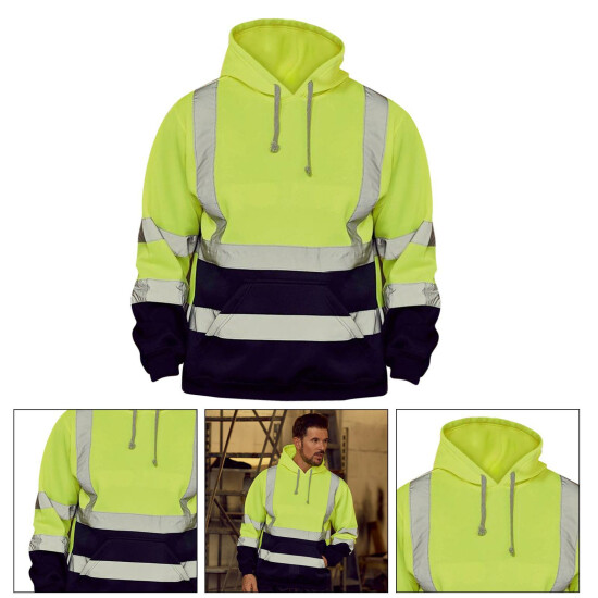 Safety Hi Vis Pullover Mens Hoody Sweatshirt Streetwear Tops Warehouse Work image {46}