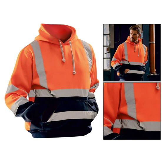 Safety High Visibility Mens Hoodie Sweatshirt Tops Sports Roadside Emergency image {16}