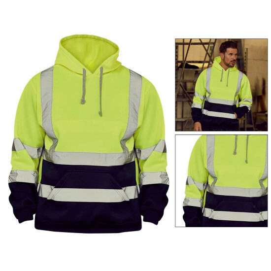 Safety Hi Vis Pullover Mens Hoody Sweatshirt Streetwear Tops Warehouse Work image {35}