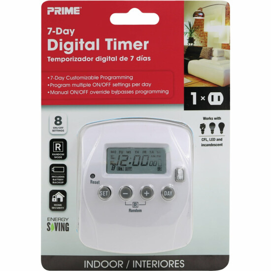 Prime 125V Indoor 7-Day Digital Timer TND002 Prime TND002 054732816507 White image {2}