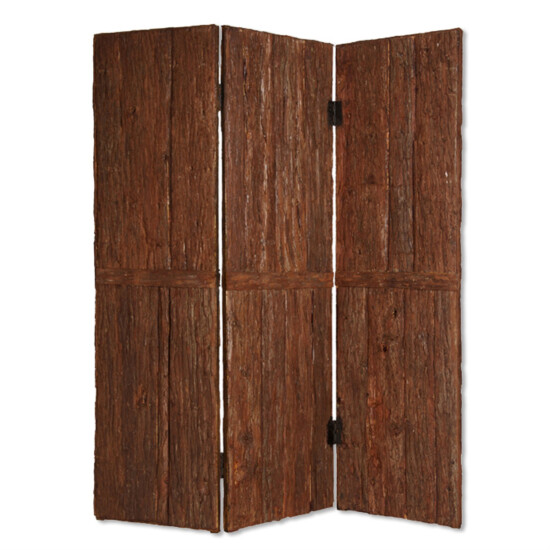 Wooden Foldable 3 Panel Room Divider with Plank Style, Small, Brown image {1}