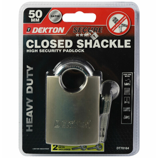 Dekton Security Padlock Steel Closed Shackle 2 Keys 40mm 50mm Or 60mm Satin Lock image {4}